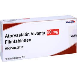 Abbildung: Atorvastatin Vivanta 80 mg Filmtabletten 30 St, Filmtabletten PZN 16663429
