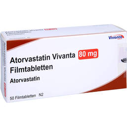 Abbildung: Atorvastatin Vivanta 80 mg Filmtabletten 50 St, Filmtabletten PZN 16663441