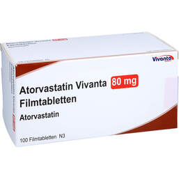 Abbildung: Atorvastatin Vivanta 80 mg Filmtabletten 100 St, Filmtabletten PZN 16663458