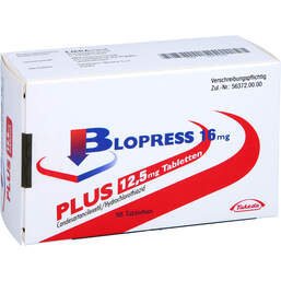 Abbildung: Blopress 16 mg Plus 12,5 mg Tabletten 98 St, Tabletten PZN 16679560
