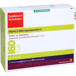 Abbildung: Symbicort Turbuhaler 160 / 4,5 µg / Dosis 60 ED 3 St, Inhalationspulver PZN 16697931