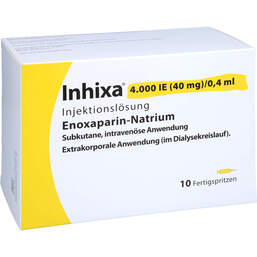 Abbildung: Inhixa 4.000 I.E. 40 mg / 0,4 ml Ilo F.Sp. + Sich-System 10 St, Injektionslösung in einer Fertigspritze PZN 16698184