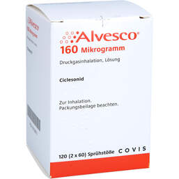 Abbildung: Alvesco 160 µg 2x60 Hub Druckgasinhalation 2 St, Dosieraerosol PZN 16702879