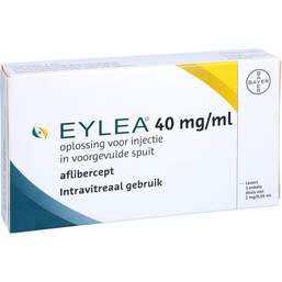 Abbildung: Eylea 40 mg / ml Injektionslösung in einer Fertigspritze  1 St, Injektionslösung PZN 16708072