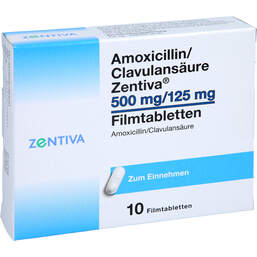 Abbildung: Amoxicillin / Clavulansäure Zentiva 500 mg / 125 mg 10 St, Filmtabletten PZN 16736424