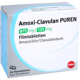 Abbildung: Amoxi-Clavulan Puren 875 mg / 125 mg Filmtabletten 24 St, Filmtabletten PZN 16737872