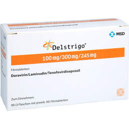 Abbildung: Delstrigo 100 mg / 300 mg / 245 mg Filmtabletten 90 St, Filmtabletten PZN 16740779