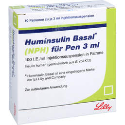 Abbildung: Huminsulin Basal NPH für Pen 3ml 100 I.E. / ml Injektionss. 10X3 ml, Injektionssuspension PZN 16748456