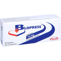 Abbildung: Blopress 16 mg Tabletten 98 St, Tabletten PZN 16749378