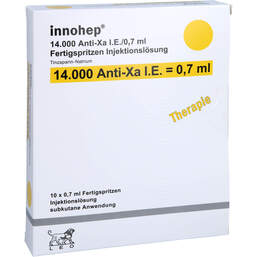 Abbildung: Innohep 14.000 Anti-Xa I.E. / 0,7 ml Fertigspritze 10X0.7 ml, Injektionslösung in einer Fertigspritze PZN 16752216