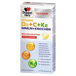 Abbildung: Doppelherz Vitamin D3 + C + K2 Immun + Knochen syst.BTA Brausetabletten, 40 St PZN 16754899