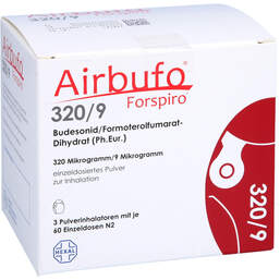Abbildung: Airbufo Forspiro 320 µg / 9 µg / Dosis 3x60 ED 3 St, Inhalationspulver PZN 16756102