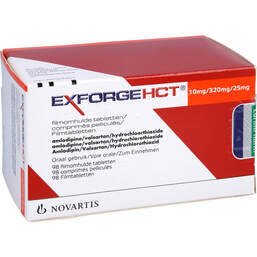 Abbildung: Exforge HCT 10 mg / 320 mg / 25 mg Filmtabletten 98 St, Filmtabletten PZN 16756214