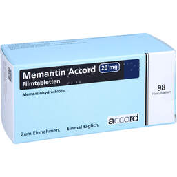Abbildung: Memantin Accord 20 mg Filmtabletten 98 St, Filmtabletten PZN 16762485