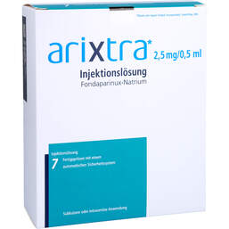 Abbildung: Arixtra 2,5 mg / 0,5 ml Injektionslösung in einer Fertigspritze 7X0.5 ml, Injektionslösung PZN 16774850