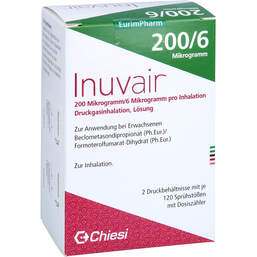 Abbildung: Inuvair 200 / 6 µg 120 Hub Druckgasinhalat 2 St, Inhalat PZN 16779534