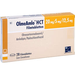 Abbildung: Olmeamlo HCT 20 mg / 5 mg / 12,5 mg Filmtabletten 28 St, Filmtabletten PZN 16784570