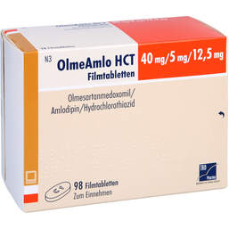 Abbildung: Olmeamlo HCT 40 mg / 5 mg / 12,5 mg Filmtabletten 98 St, Filmtabletten PZN 16784624