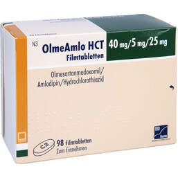 Abbildung: Olmeamlo HCT 40 mg / 5 mg / 25 mg Filmtabletten 98 St, Filmtabletten PZN 16784653