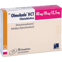 Abbildung: Olmeamlo HCT 40 mg / 10 mg / 12,5 mg Filmtabletten 28 St, Filmtabletten PZN 16784676