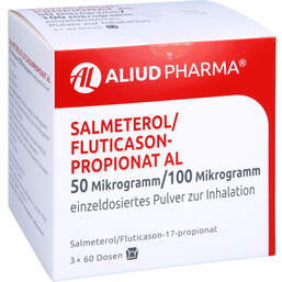 Abbildung: Salmeterol / Fluticasonpropionat AL 50µg / 100µg 3x60 3X60 St, Inhalationspulver PZN 16785629