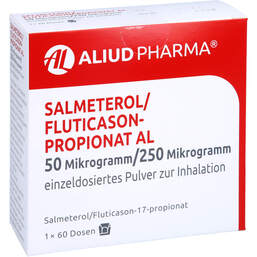 Abbildung: Salmeterol / Fluticasonpropionat AL 50µg / 250µg 1x60 60 St, Inhalationspulver PZN 16785641
