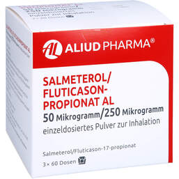 Abbildung: Salmeterol / Fluticasonpropionat AL 50µg / 250µg 3x60 3X60 St, Inhalationspulver PZN 16785658