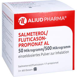 Abbildung: Salmeterol / Fluticasonpropionat AL 50µg / 500µg 3x60 3X60 St, Inhalationspulver PZN 16785693