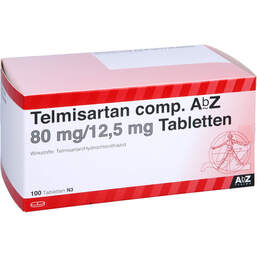 Abbildung: Telmisartan comp.AbZ 80 mg / 12,5 mg Tabletten 100 St, Tabletten PZN 16789538