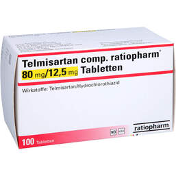 Abbildung: Telmisartan comp.ratiopharm 80 mg / 12,5 mg Tabletten 100 St, Tabletten PZN 16789550