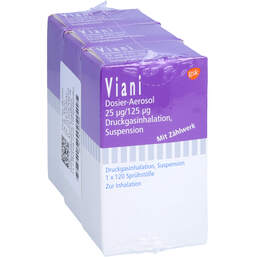 Abbildung: Viani 25 µg / 125 µg 3x120 Hub Dosieraerosol 3X120 St, Dosieraerosol PZN 16792026