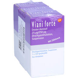 Abbildung: Viani forte 25 µg / 250 µg 3x120 Hub Dosieraerosol 3X120 St, Dosieraerosol PZN 16792032