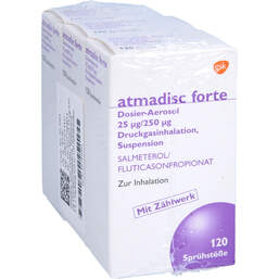Abbildung: Atmadisc forte 25 µg / 250 µg Dosieraerosol Fckw frei 3X120 St, Dosieraerosol PZN 16792061