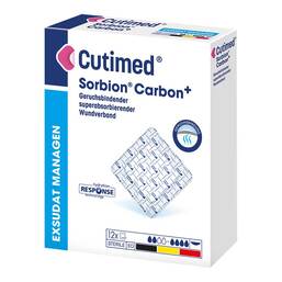 Abbildung: Cutimed Sorbion Carbon Wundverband 25x25 cm steril 12 St, Kompressen PZN 16792405