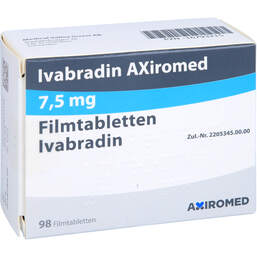 Abbildung: Ivabradin Axiromed 7,5 mg Filmtabletten 98 St, Filmtabletten PZN 16793215