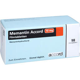 Abbildung: Memantin Accord 10 mg Filmtabletten 98 St, Filmtabletten PZN 16797408