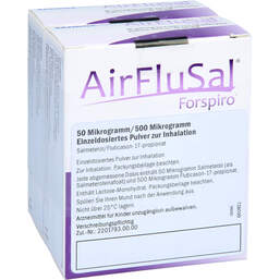 Abbildung: Airflusal Forspiro 50 / 500 µg / Dosis 60 Hub Inh.-P. 2 St, Inhalationspulver PZN 16803646