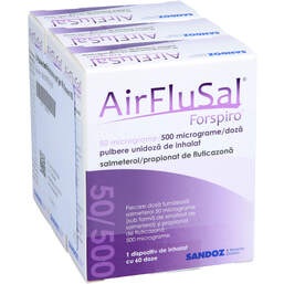 Abbildung: Airflusal Forspiro 50 / 500 µg / Dosis 60 Hub Inh.-P. 3 St, Inhalationspulver PZN 16803652