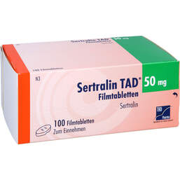 Abbildung: Sertralin TAD 50 mg Filmtabletten 100 St, Filmtabletten PZN 16804189