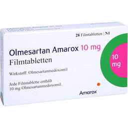 Abbildung: Olmesartan Amarox 10 mg Filmtabletten 28 St, Filmtabletten PZN 16804516