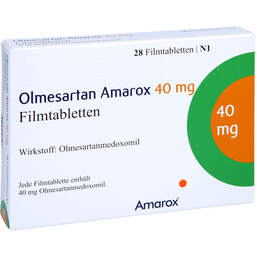 Abbildung: Olmesartan Amarox 40 mg Filmtabletten 28 St, Filmtabletten PZN 16804574