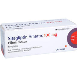 Abbildung: Sitagliptin Amarox 100 mg Filmtabletten 98 St, Filmtabletten PZN 16804841