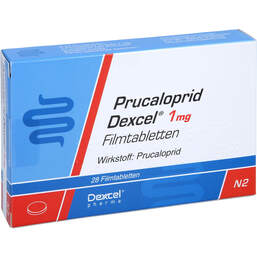 Abbildung: Prucaloprid Dexcel 1 mg Filmtabletten 28 St, Filmtabletten PZN 16806219