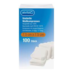 Abbildung: Alvita Mullkompressen unsteril 7,5x7,5 cm 100 St, Kompressen PZN 16811433