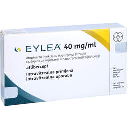 Abbildung: Eylea 40 mg / ml Injektionslösung in einer Fertigspritze  1 St, Injektionslösung PZN 16813018