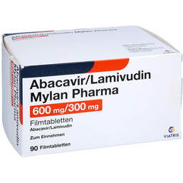 Abbildung: Abacavir / Lamivudin Mylan Pharma 600 mg / 300 mg Fta 90 St, Filmtabletten PZN 16815945