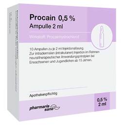 Abbildung: Procain 0,5% Injektionslösung Ampulle 2 ml Injektionslösung, 10X2 ml PZN 16816086
