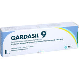 Abbildung: Gardasil 9 Injektionssuspension in einer Fertigspritze 1 St, Fertigspritzen PZN 16817921