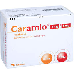 Abbildung: Caramlo 8 mg / 5 mg Tabletten 98 St, Tabletten PZN 16818843