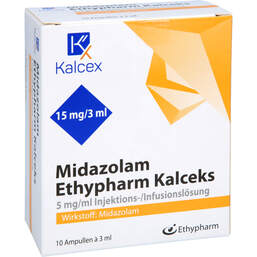 Abbildung: Midazolam Ethypharm Kalceks 5mg / ml Injektion - / Infusionslösung 10X3 ml, Injektions-/Infusionslösung PZN 16820515